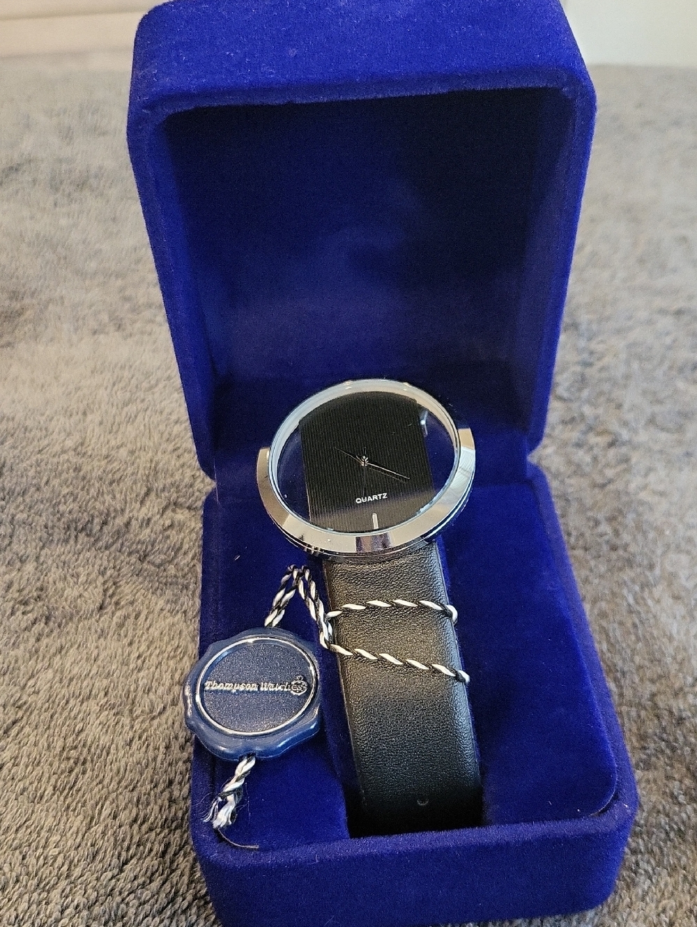 Thompson Black Dial Watch with Silver Case